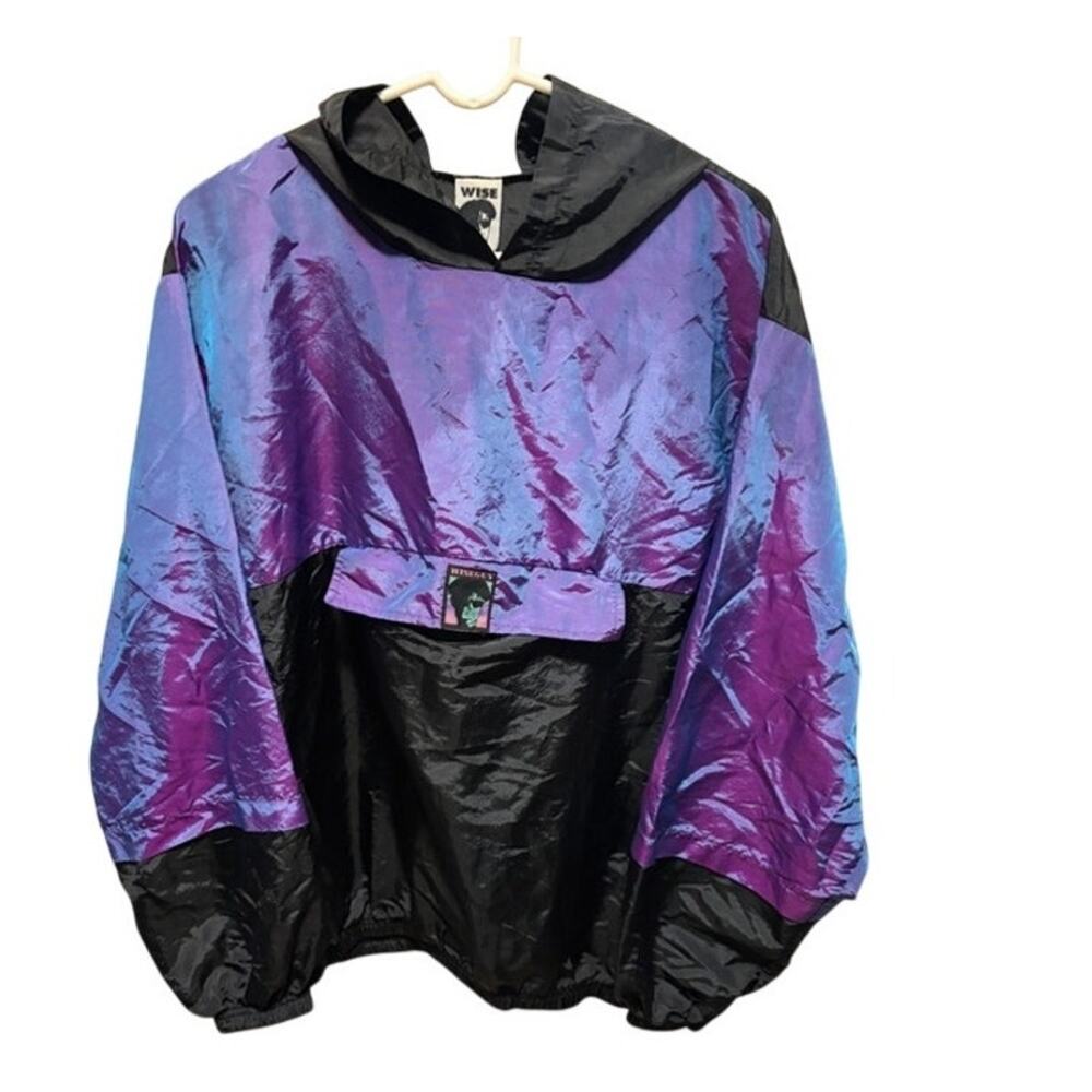 Vintage Wise Guy One Size Windbreaker 80s 90s Purple Blue Made USA Pullover